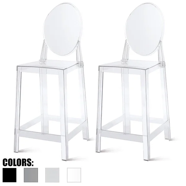 Set of 2 Modern 25x22 Seat Counter Height Stool with Oval Backs Plastic Molded High Chairs for Dining Patio Kitchen Crystal Gard