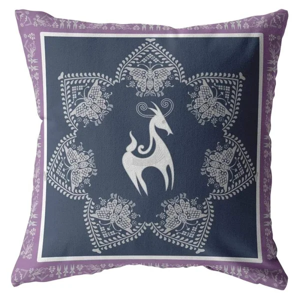 Horse and Butterflies Broadcloth Zippered Pillow Blue on White 26x22x26x22