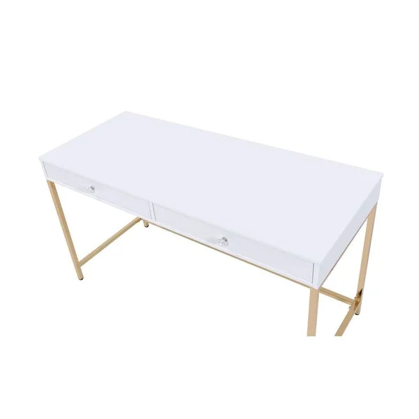 Moda Ottey Desk in White High Gloss & Gold