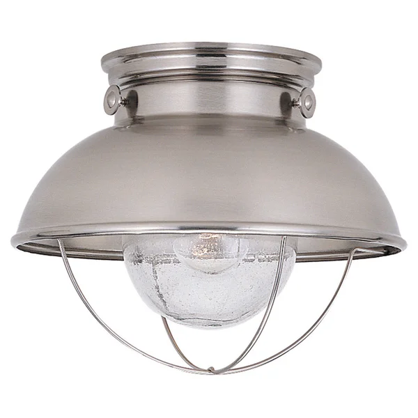 251 First River Station One-Light Outdoor Flush Mount in Brushed Stainless, Industrial, Bellacor 2055938