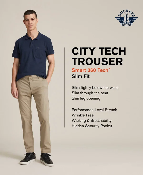 Dockers Men's Slim Fit City Tech Trousers - Black 32x29