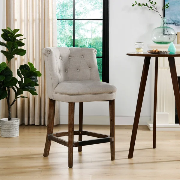 Jennifer Taylor Home Emma 30.5x22 Mid Back Bar Stool Greige Gray Linen