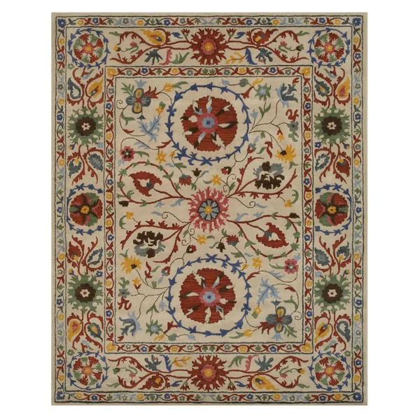 EORC Hand-Tufted Wool Ivory Transitional Floral Suzani Rug (7&9 Round)