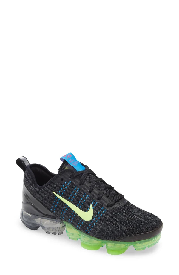 Nike Boys Air VaporMax Flyknit 3 - Shoes Black/Green/Blue Size 04.0