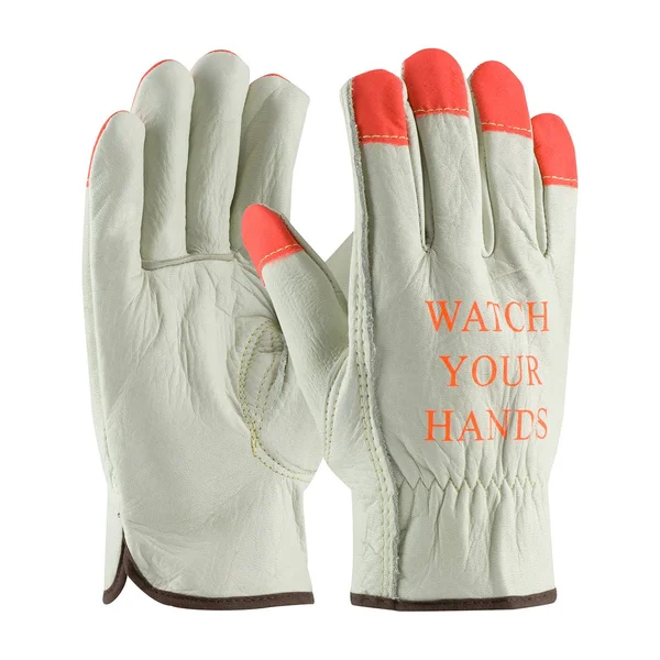 PIP 68-165HV Superior Grade Top Grain Cowhide Leather Drivers Glove with Hi-Vis Fingertips - Keystone Thumb