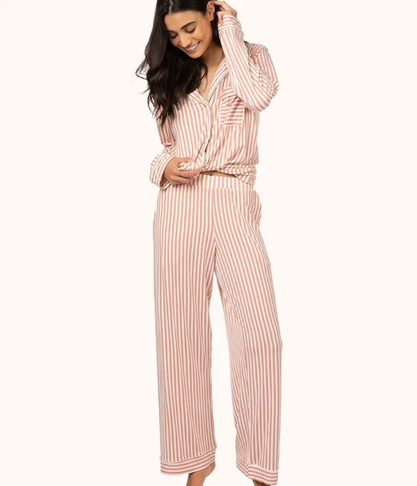 Lively The All Day Lounge Shirt, Size Small in Mini Stripe Shell Pink at Nordstrom