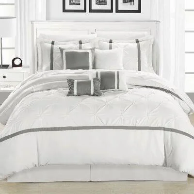 Damiano Comforter Set Rosdorf Park Size: King Comforter + 11 Additional Pieces - Color: White/Silver