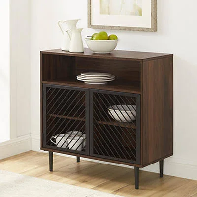 W. Trends Keegan 32x22 Modern Slanted Metal Door Accent Cabinet - Dark Walnut