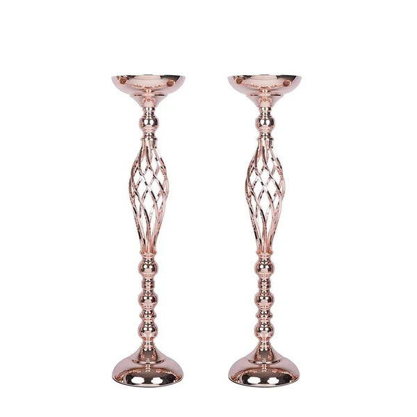 Balsacircle 2 Pcs 26 inch Tall Rose Gold Metal Candle Holder Vase Centerpieces - Pink
