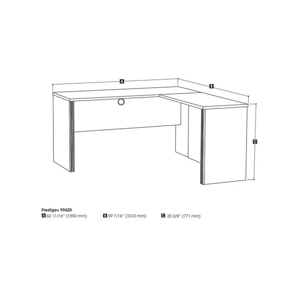 Bestar 99420-1152 Prestige + L-Shaped Workstation in White Chocolate & Antigua