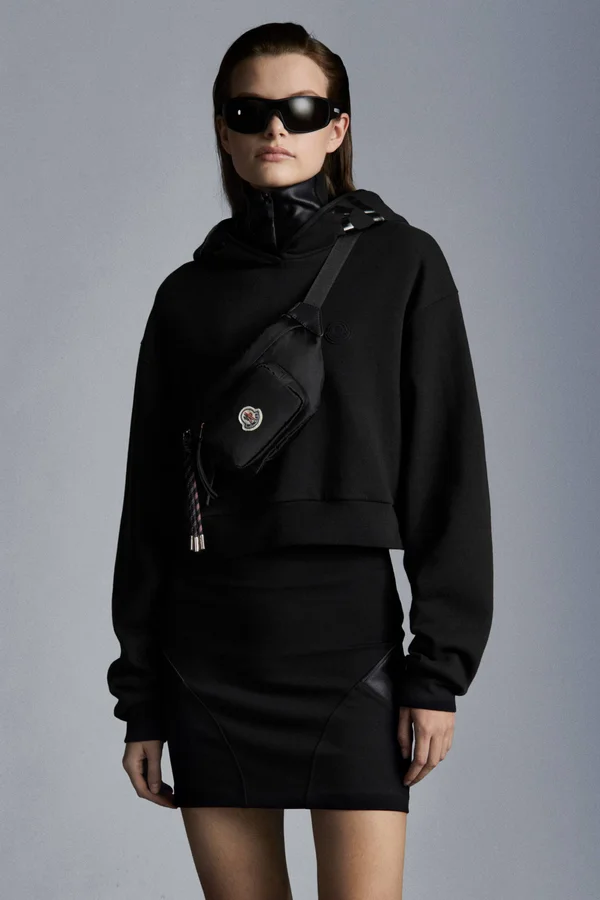Moncler - Cotton-blend Cropped Hoodie, Women, Black, XL, Tops