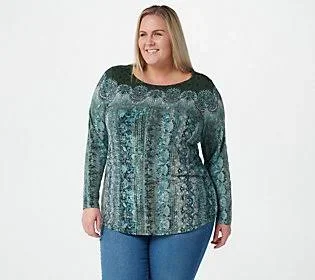 Belle by Kim Gravel Boho Printed Blouse - Size X-Large, Olive
