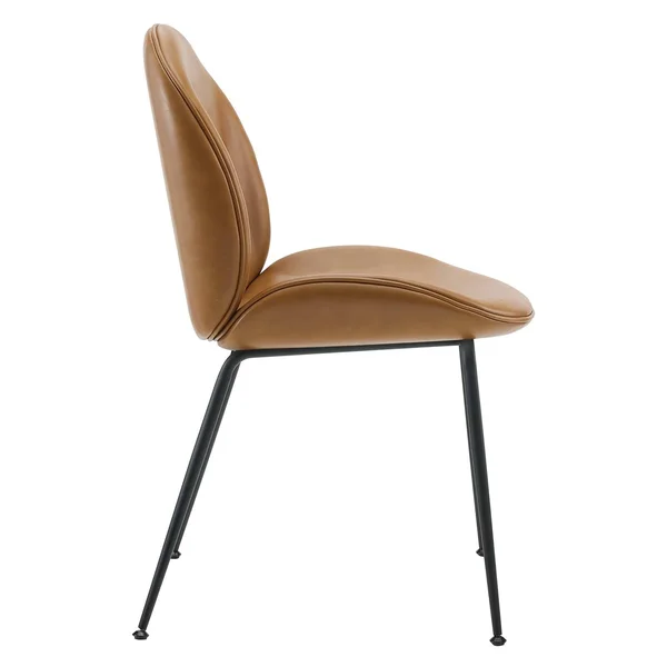 Modway Scoop Black Powder Coated Steel Leg Vegan Leather Dining Chairs - Set of 2 - Tan