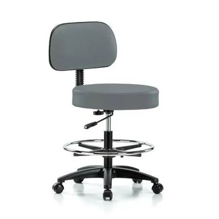 Perch Chairs & Stools Height Adjustable Exam Stool with Basic Backrest and Foot Ring - Color: Cinder Fabric