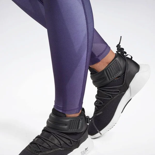 Reebok Women's Studio Lux Bold High-Rise Vector Block Training Tights in Purple/Dark Orchid Size Small