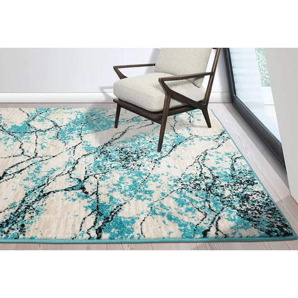 Loombloom Persian Polypropylene Lightning Modern & Contemporary Oriental Area Rug - 5& 1x22 x 7& 6x22 - Aqua