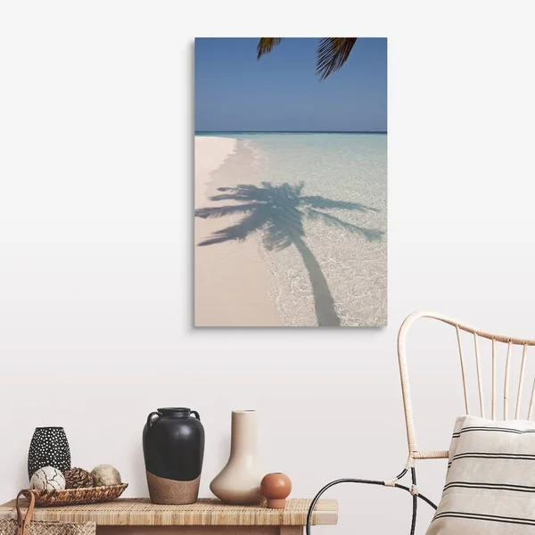 Shadow of A Palm Tree on A Deserted Island Beach, Canvas Wall Art, 24x36, Great Big Canvas