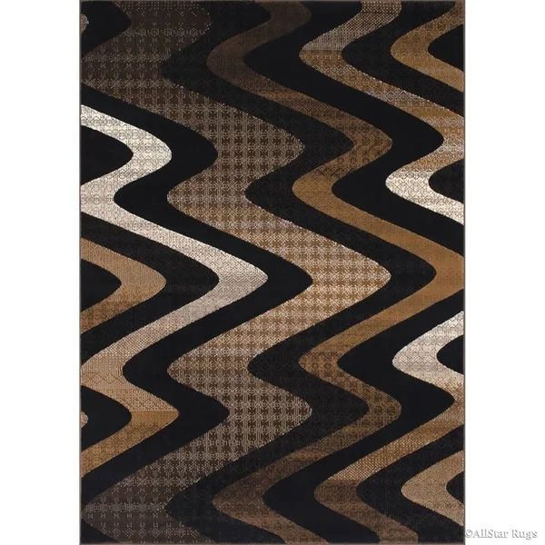Allstar Chocolate Modern Distressed Wavy Linear Design Rug - 9& 8x22 x 7& 9x22
