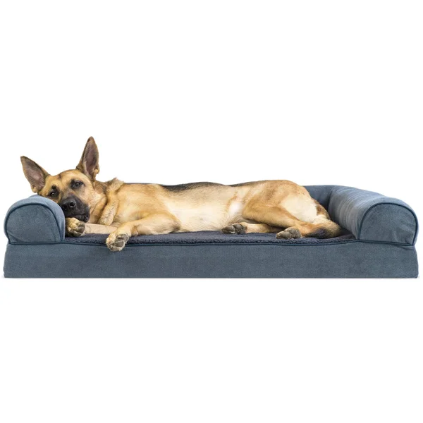 FurHaven Sofa Dog Bed - Faux Fleece & Chenille Memory Foam, Jumbo, Orion Blue