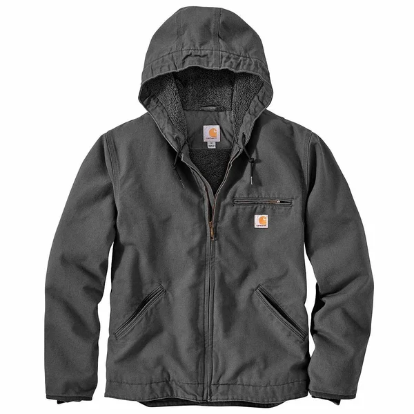 Carhartt Men's Washed Duck Sherpa-Lined Jacket - 104392, Gravel