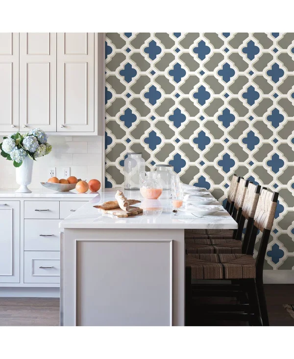 Lido Navy Quatrefoil Wallpaper