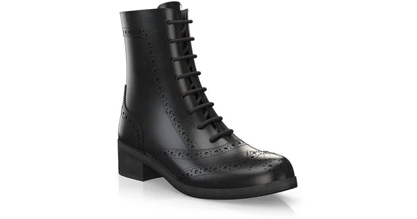 Women's Brogue Lace-Up Ankle Boots Large Size 4.5-13.5 Handmade with Black Leather, Laces, Zipper - Custom Design - Girotti