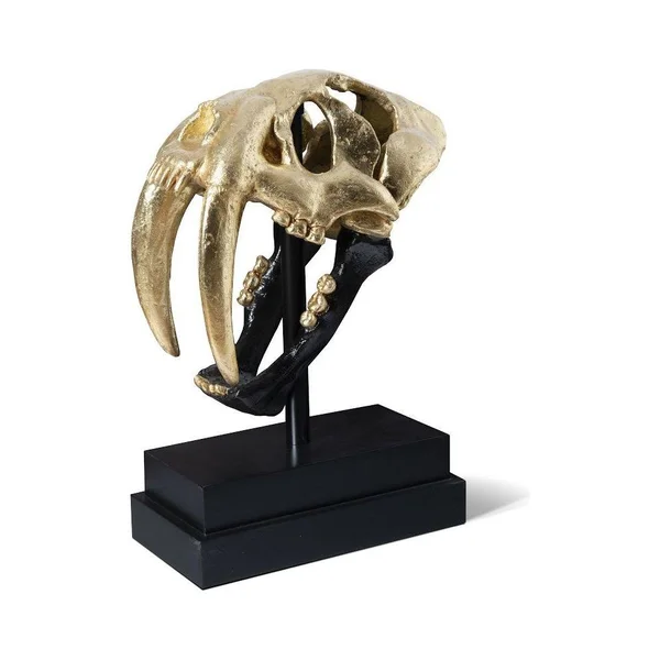 Phillips Collection Saber Tooth Tiger Skull - Black, Gold Leaf