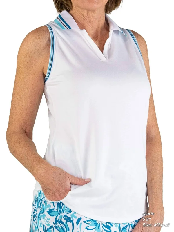 Jofit Women's Cutaway Rib Trim Polo Shirt in White Size Small