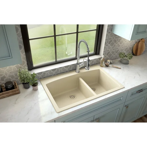 Karran Drop-in Quartz Double Bowl Kitchen Sink - Brown