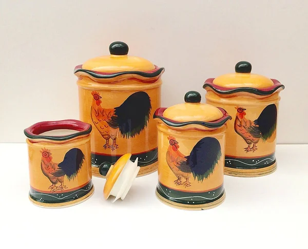 ACK Tuscany Sunshine Country Rooster, Hand Painted Canisters, Set of 4, 85701