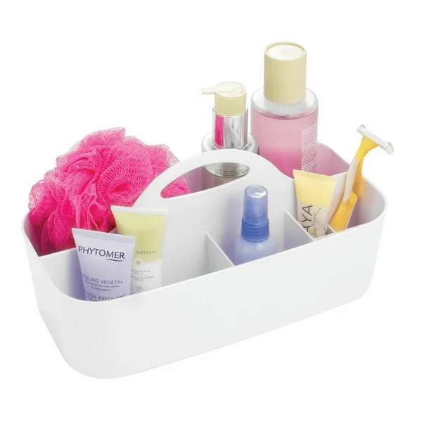mDesign Plastic Portable Storage Organizer Caddy Tote - Divided Basket Bin with Handle for Bathroom - Dorm Room - Holds Hand Soap