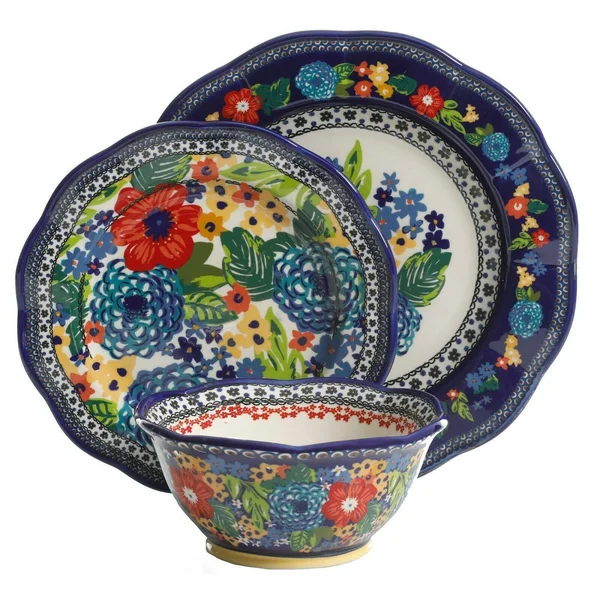 The Pioneer Woman Dazzling Dahlias 12-Piece Dinnerware Set - Cobalt