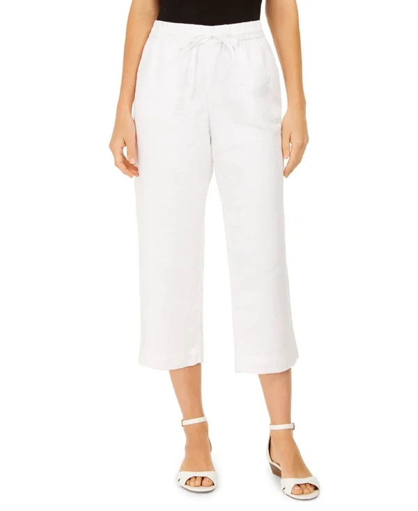 Charter Club Linen Capri Tie-Waist Pants - Created for Macy&s - Bright White