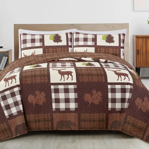 Great Bay Home Stonehurst Lodge Reversible Quilt Set Full, Queen Chocolate, Green