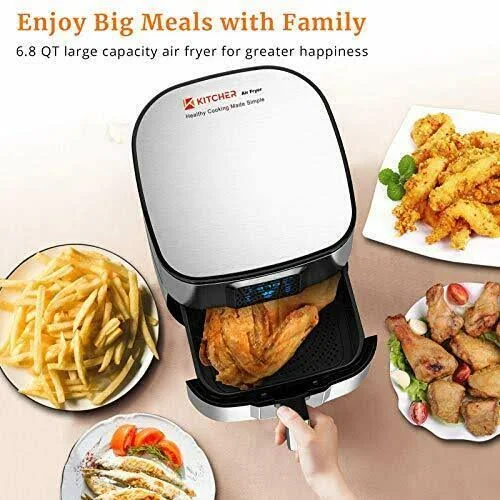 Kitcher 6.8qt Air Fryer - 1700W Toaster Oven & Oilless Cooker with Temperature Control, LED Touch Screen with 8 Presets, 50 R