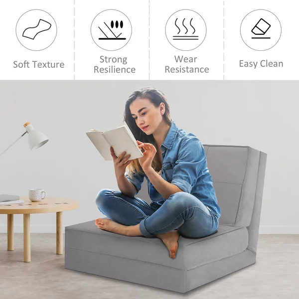 Costway Convertible Fold Down Chair Flip Out Lounger Sleeper Bed Couch - Grey