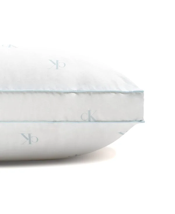 Calvin Klein Monogram Logo Extra Firm Support Cotton Pillow - Standard/Queen - White