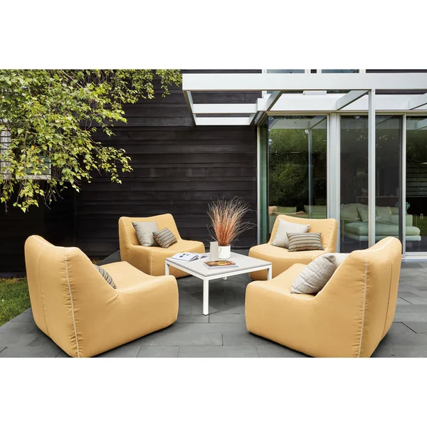 Room & Board - Modern Parsons Outdoor Coffee Table w/ 1x22 Leg 24d 48W 16h in Red, Red Recycled HDPE Top w/ Ocean Blue Base