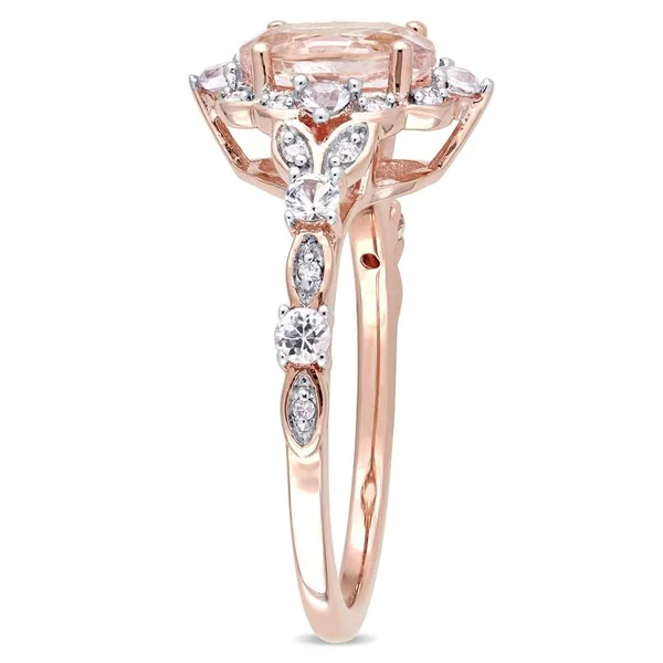 14K Rose Gold Morganite White Sapphire and Diamond Accent Vintage Ring by Miadora - 4.5
