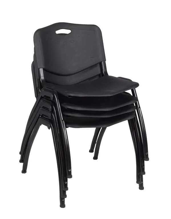 Cain 36x22 Square Breakroom Table- Cherry & 4 &M& Stack Chairs- Black - Regency - TB3636CH47BK