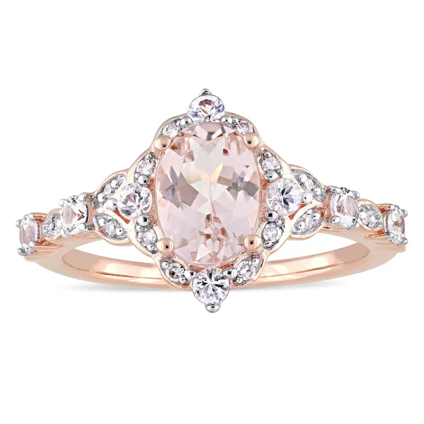 14K Rose Gold Morganite White Sapphire and Diamond Accent Vintage Ring by Miadora - 4.5