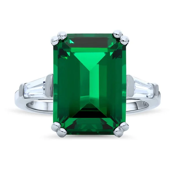 BERRICLE Sterling Silver Emerald Cut Cubic Zirconia CZ Statement Solitaire Cocktail Fashion Right Hand Ring Size 5.5 - Holiday G