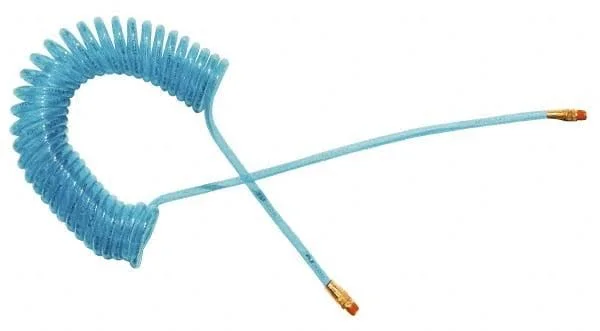 Coilhose Pneumatics 1/4x22 ID, 1/4 Thread, 25& Long, Transparent Blue Polyurethane Coiled & Self Storing Hose - 125 Max psi