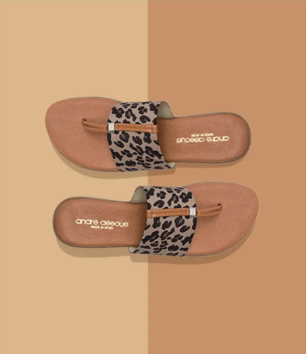 Andre Assous Womens Nice Slide Demi Wedge Thong Sandals, Leopard, 8