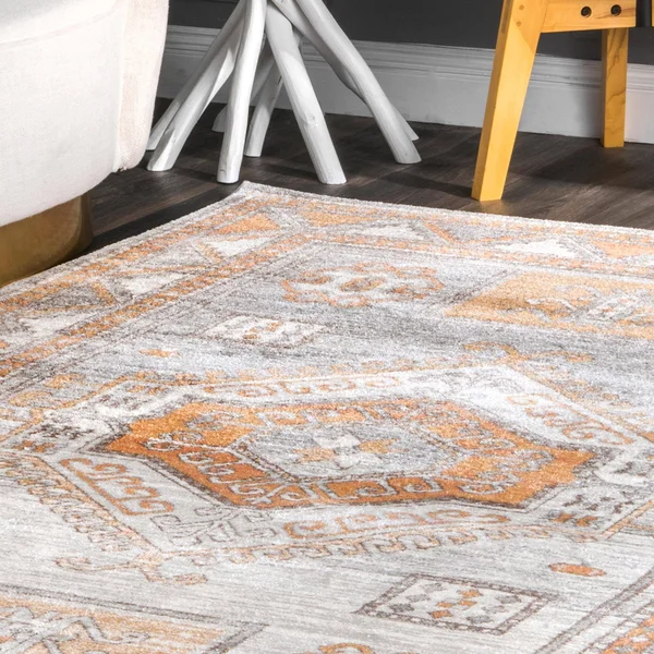 nuLOOM Transitional Vintage Ella Ornamental Pyramid Tribal Area Rug Orange 6& 7x22 x 9& Medallion, Tribal, Border 6& x 9& Indoor