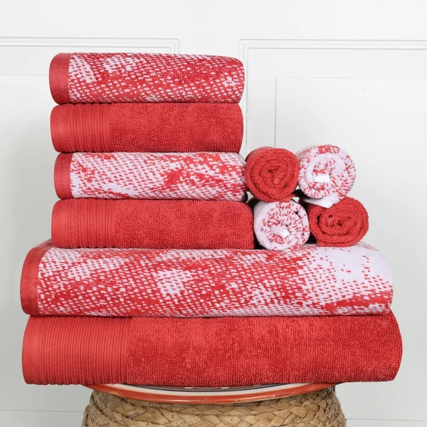 Superior Super Soft - Luxurious 100% Cotton Marble Effect 10-Piece Towel Set