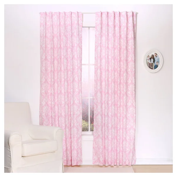 Pink Damask Window Panel Pair