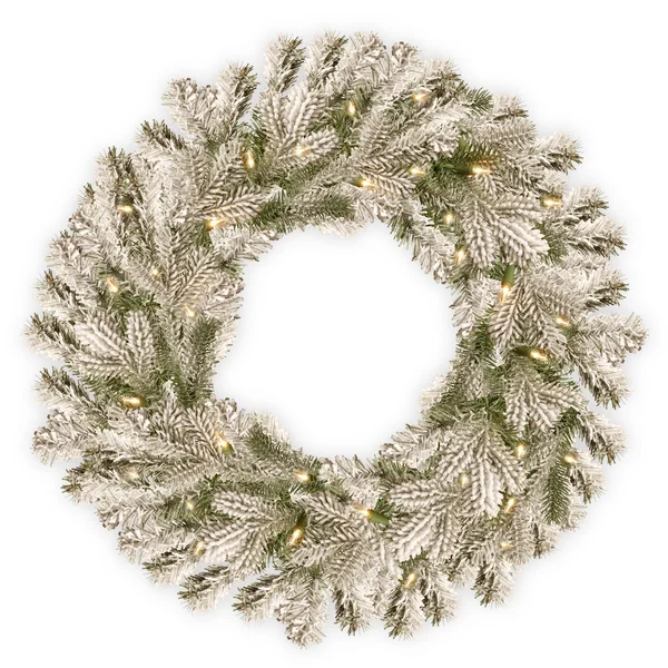 National Tree Company 30x22 Snowy Sheffield Spruce Wreath with Battery Operated LED Lights