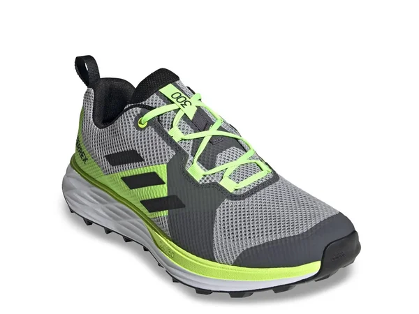 Adidas Terrex Two Trail Running Shoes - Men's - Grey Two, Core Black, Signal Green - 12