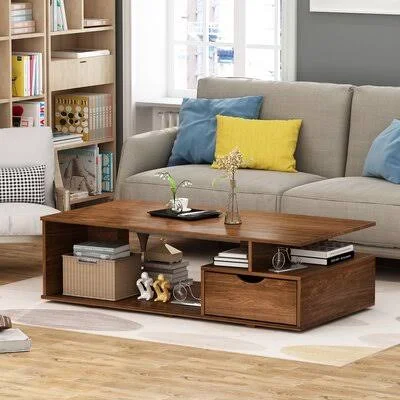 Floor Shelf Coffee Table with Storage Latitude Run Color: Walnut